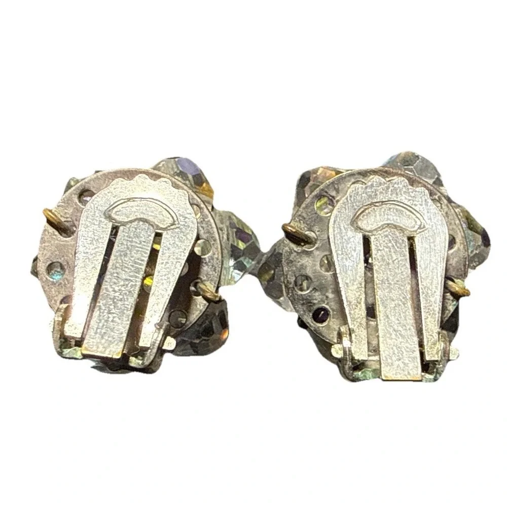 Vintage AB Beaded Cluster Clip On Earrings J15-5